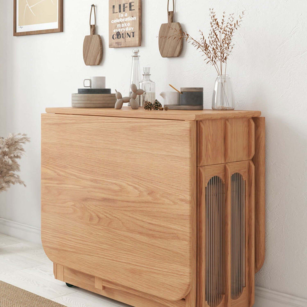 Solid Wood Drop Leaf Dining Set With Storage Cabinet