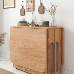 Solid Wood Drop Leaf Dining Set With Storage Cabinet