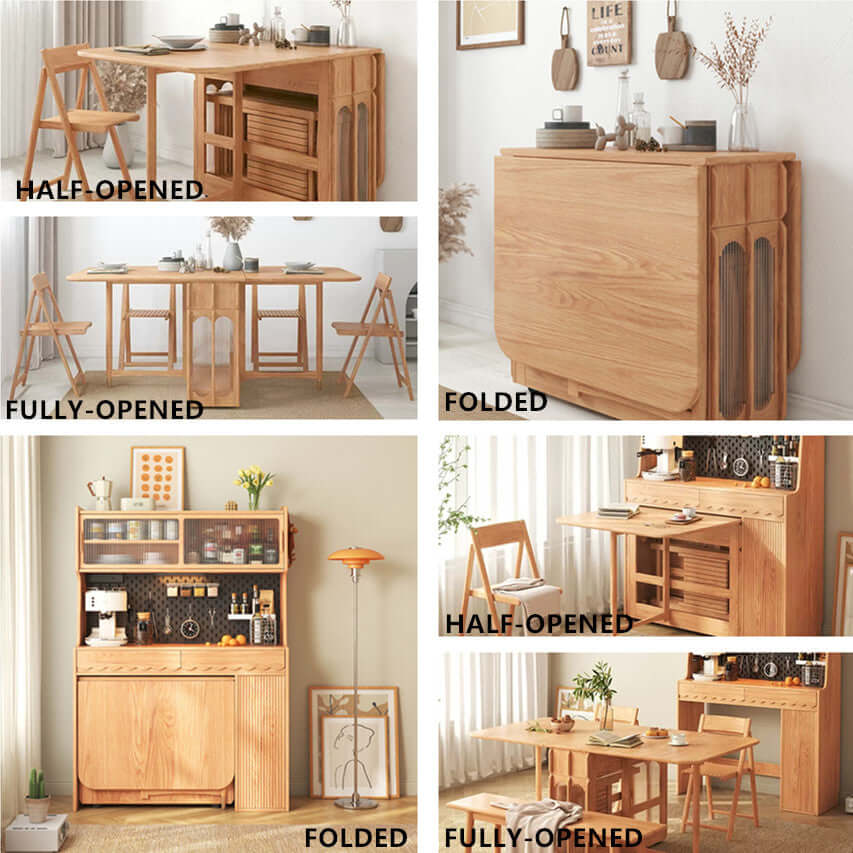 Solid Wood Drop Leaf Dining Set With Storage Cabinet Main Product Image