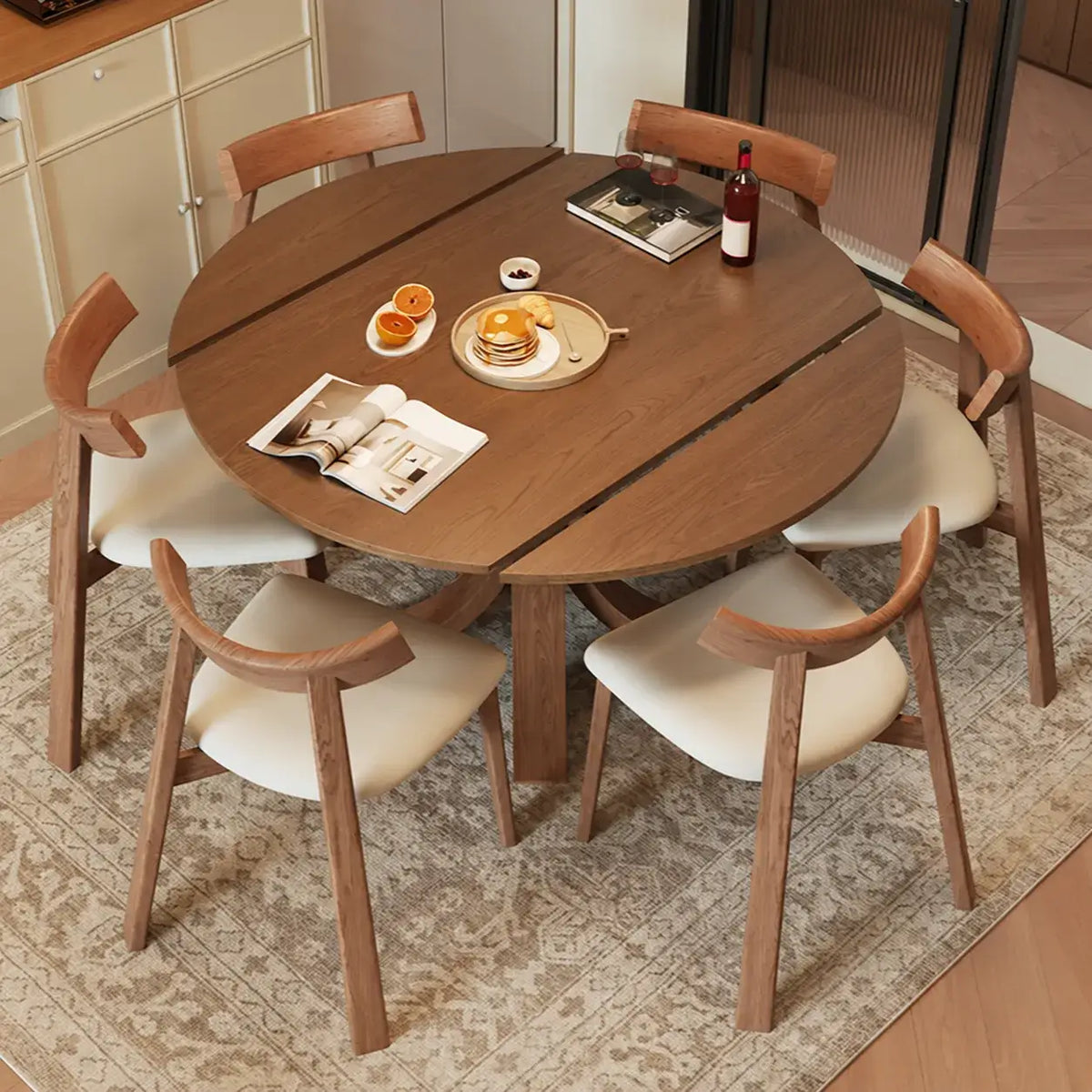 Solid Wood Extendable Dining Table with Sculptural Pedestal for Small Spaces
