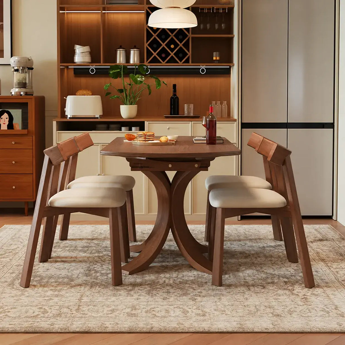Solid Wood Extendable Dining Table with Sculptural Pedestal for Small Spaces