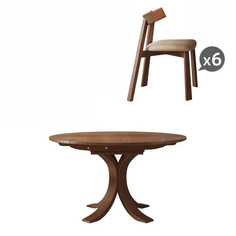 Solid Wood Extendable Dining Table with Sculptural Pedestal for Small Spaces