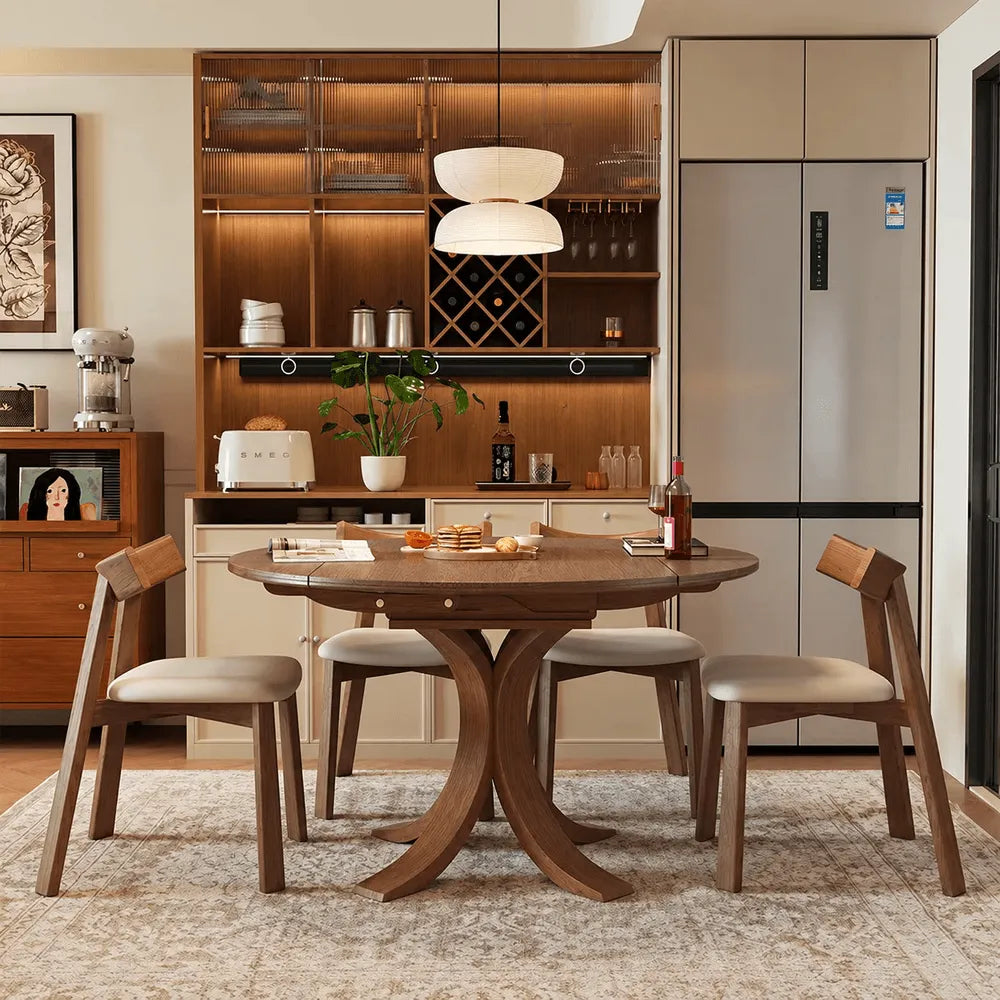 Solid Wood Extendable Dining Table with Sculptural Pedestal for Small Spaces Main Product Image Main image