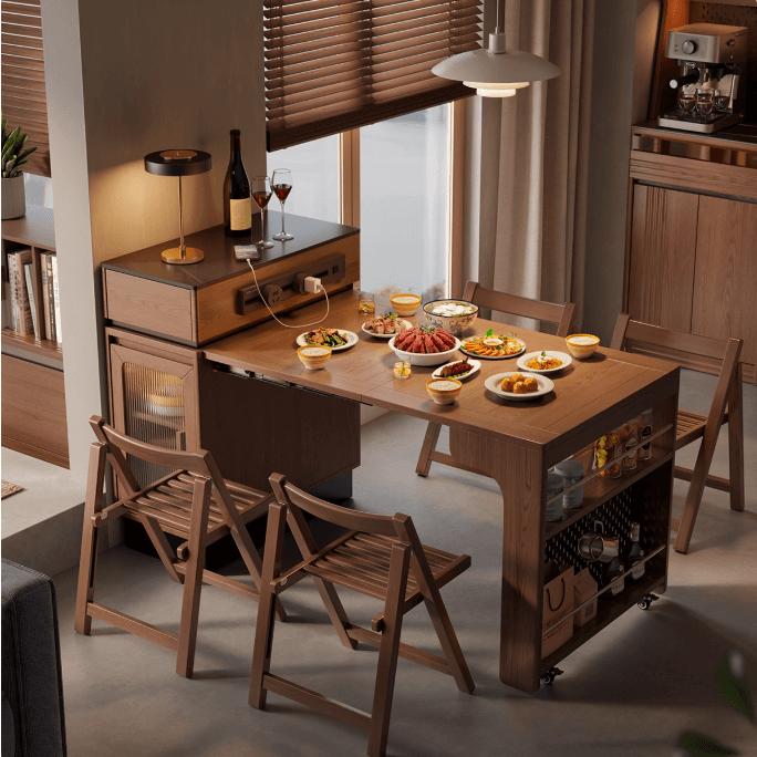 Solid Wood Extendable Kitchen Island Table With Storage Main image