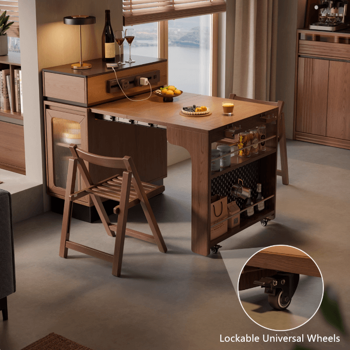 Solid Wood Extendable Kitchen Island Table With Storage