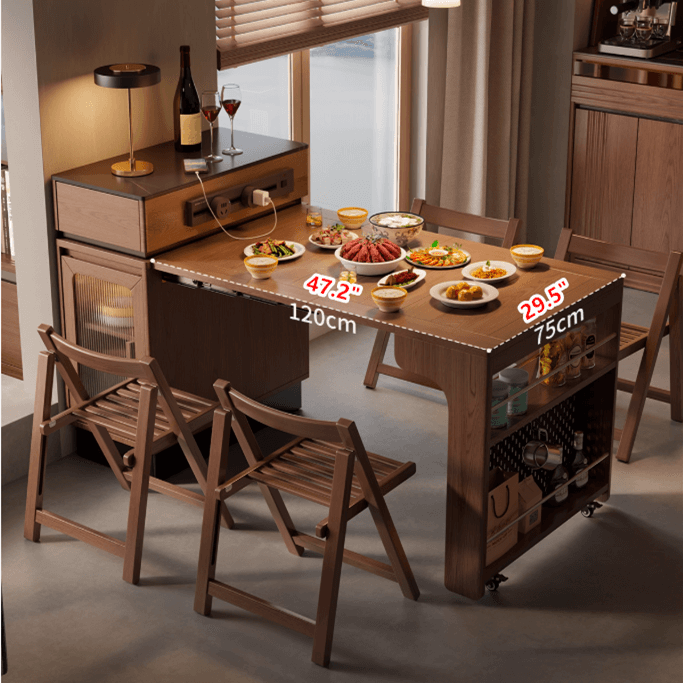 Solid Wood Extendable Kitchen Island Table With Storage