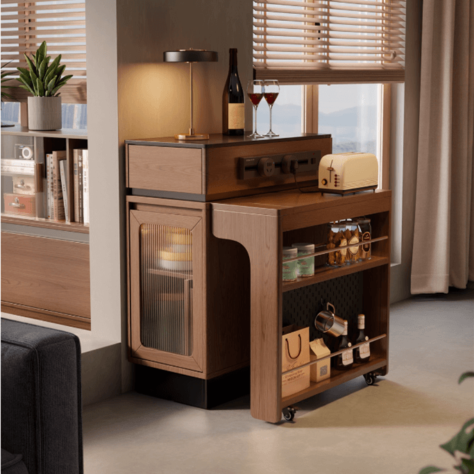 Solid Wood Extendable Kitchen Island Table With Storage