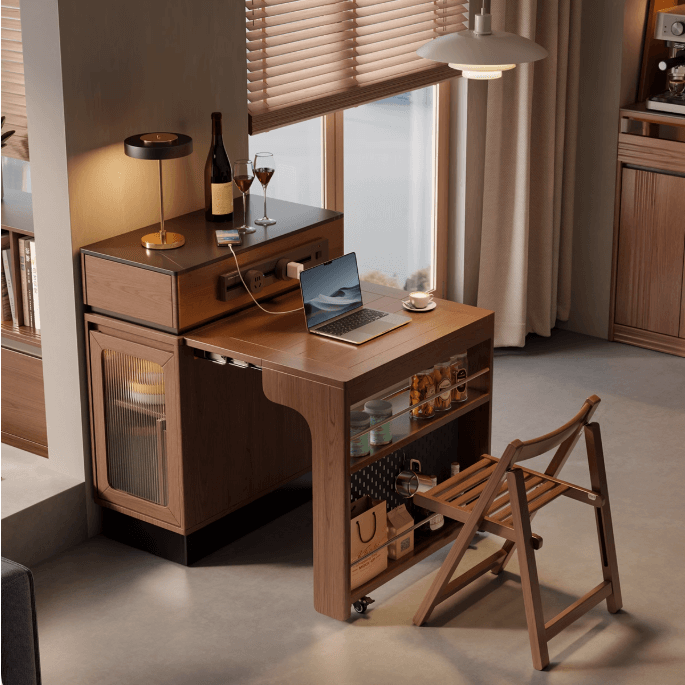 Solid Wood Extendable Kitchen Island Table With Storage