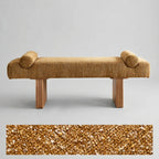 Solid Wood Fabric Bench with Sculptural Cloud-Edge Arms
