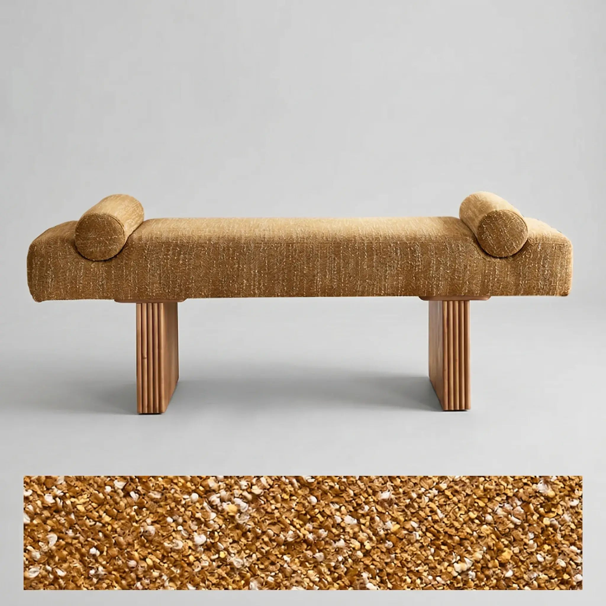 Solid Wood Fabric Bench with Sculptural Cloud-Edge Arms