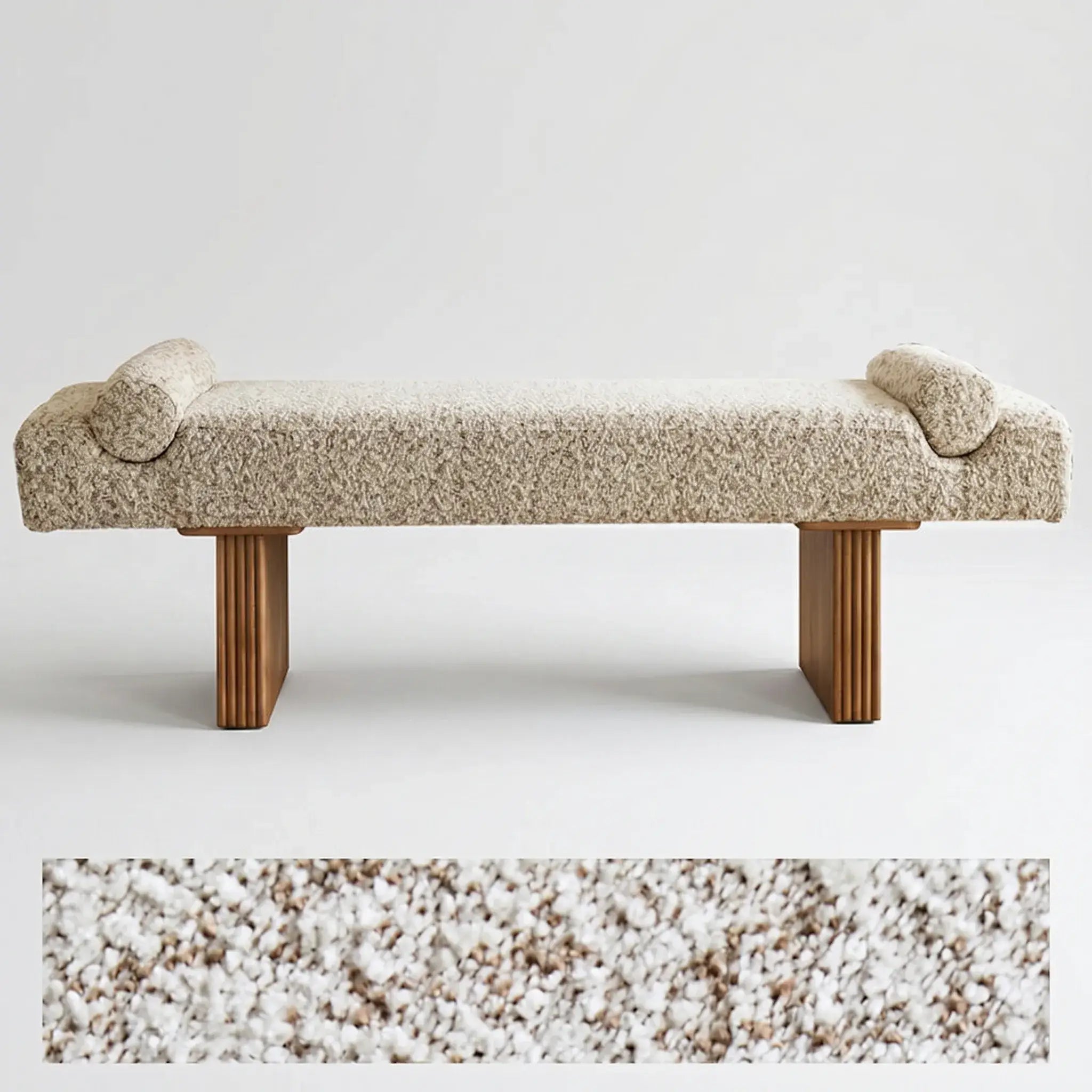 Solid Wood Fabric Bench with Sculptural Cloud-Edge Arms