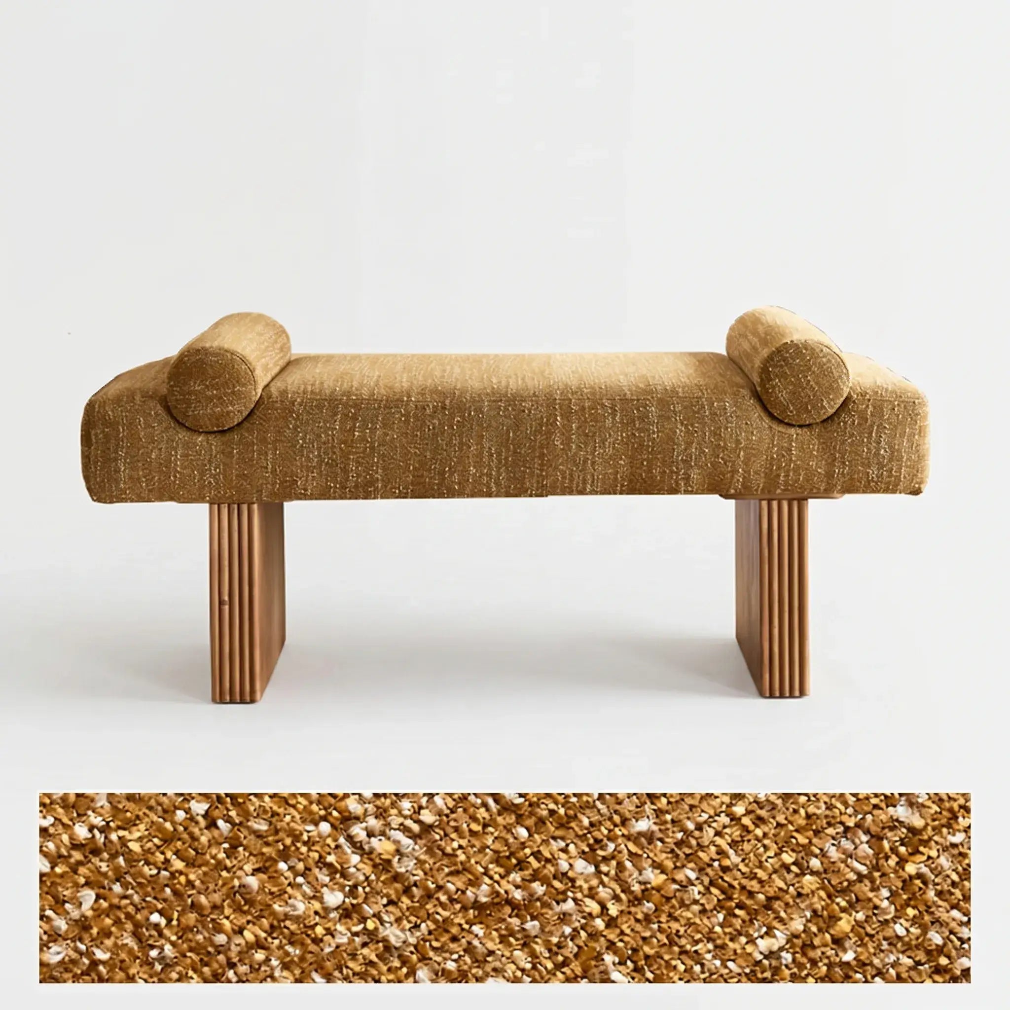 Solid Wood Fabric Bench with Sculptural Cloud-Edge Arms