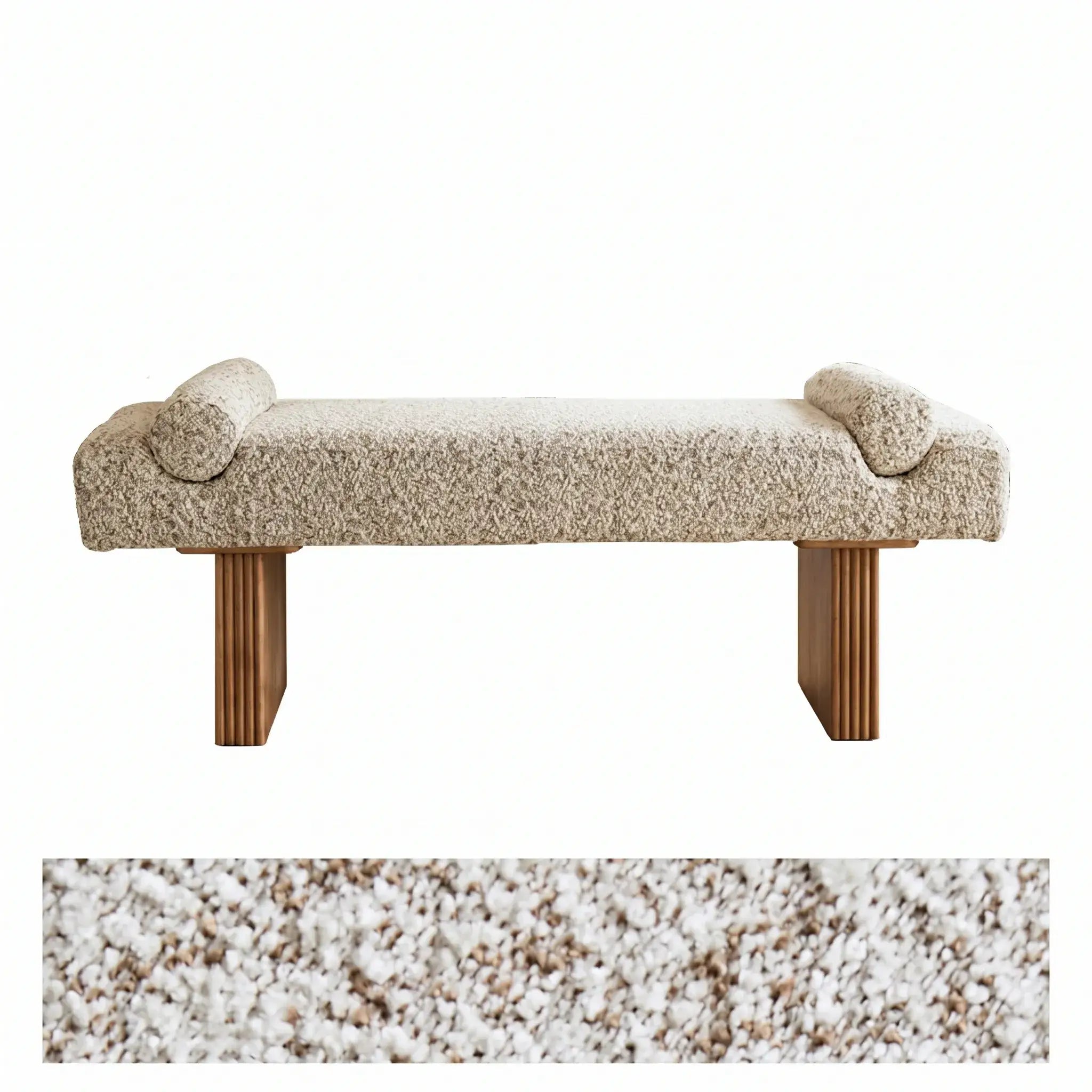 Solid Wood Fabric Bench with Sculptural Cloud-Edge Arms