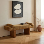 Solid Wood Fabric Bench with Sculptural Cloud-Edge Arms