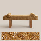 Solid Wood Fabric Bench with Sculptural Cloud-Edge Arms