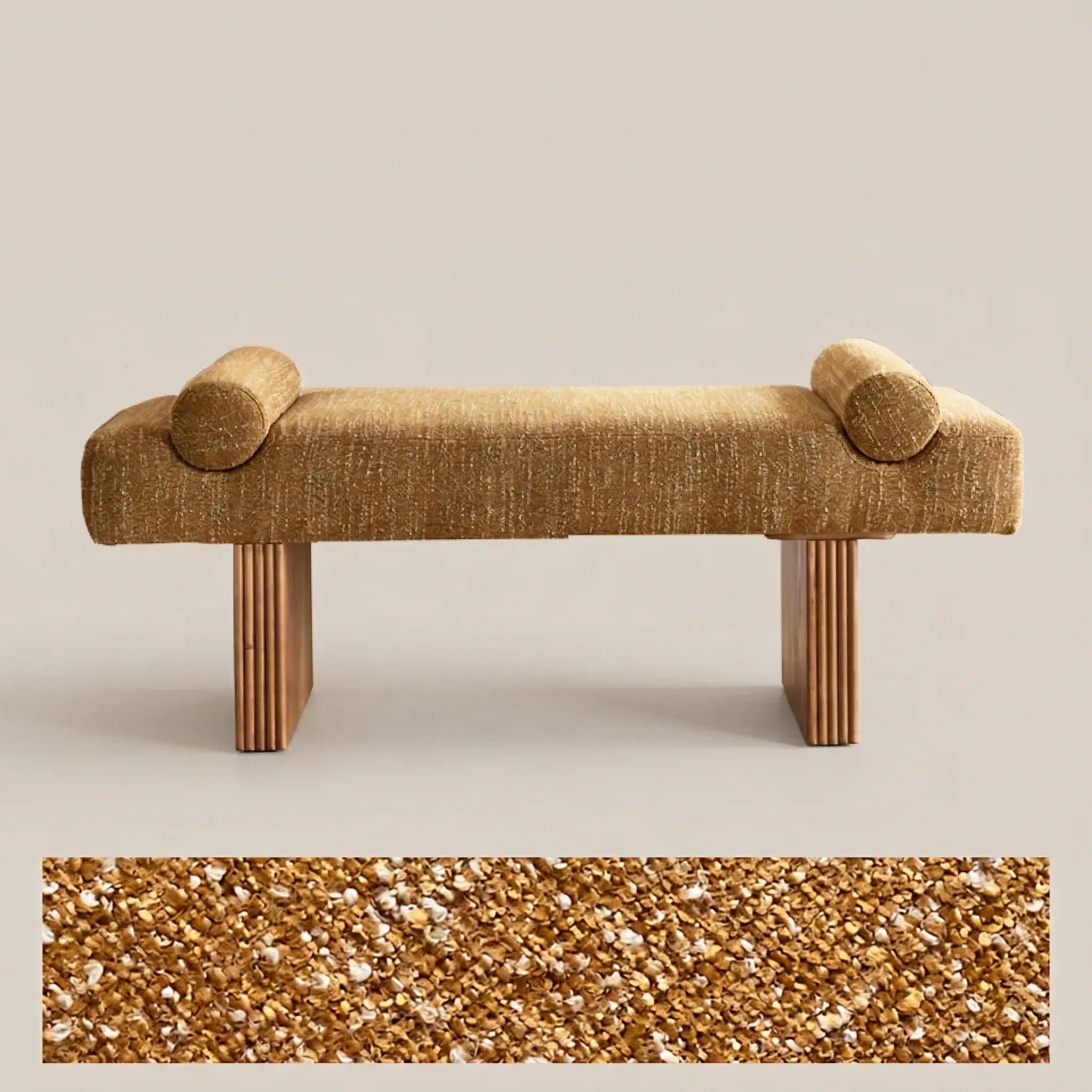 Solid Wood Fabric Bench with Sculptural Cloud-Edge Arms