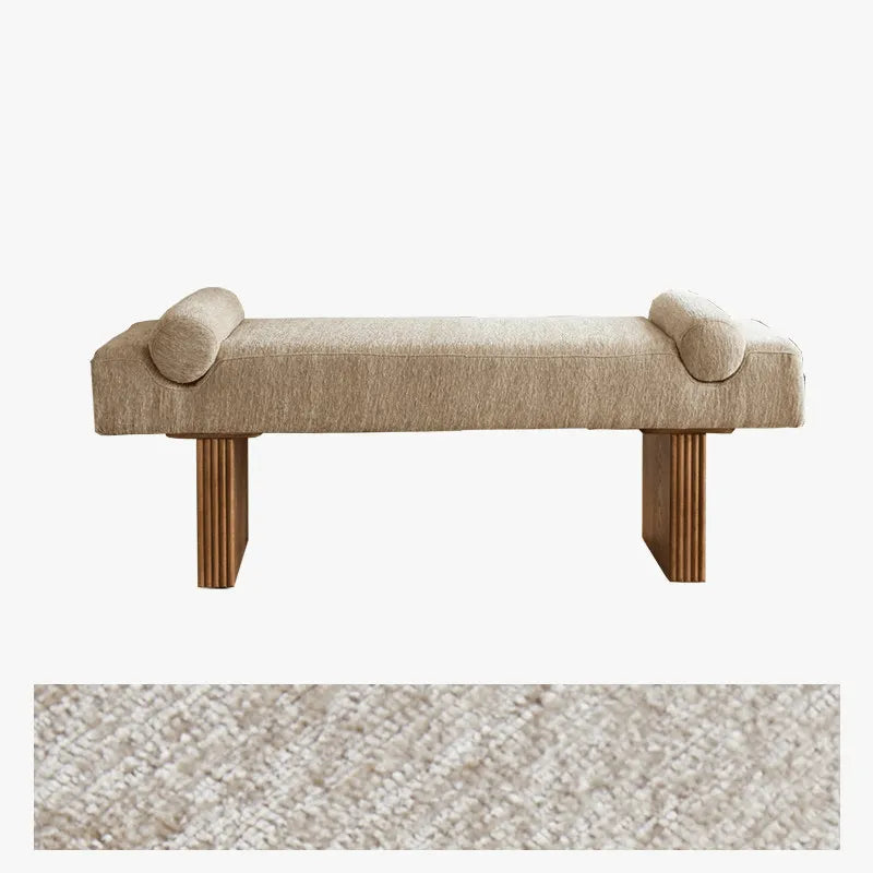 Solid Wood Fabric Bench with Sculptural Cloud-Edge Arms