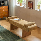 Solid Wood Fabric Bench with Sculptural Cloud-Edge Arms