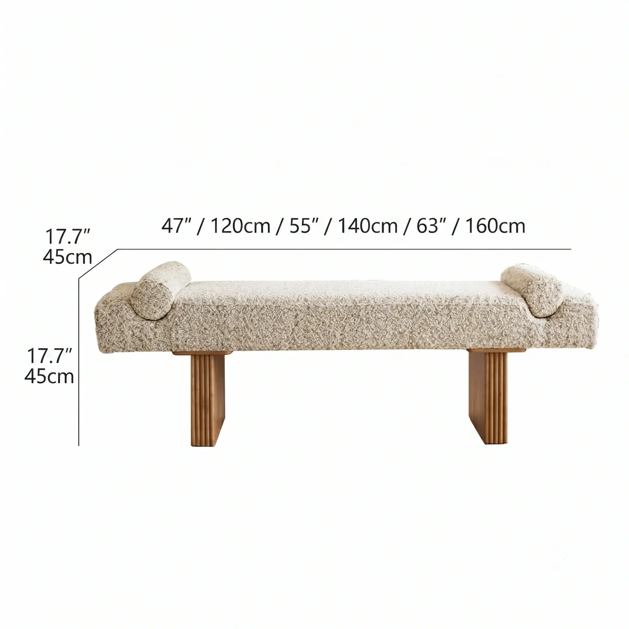Solid Wood Fabric Bench with Sculptural Cloud-Edge Arms Dimensions