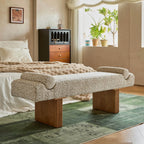 Solid Wood Fabric Bench with Sculptural Cloud-Edge Arms Main Product Image