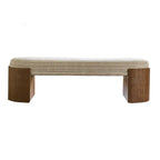 Solid Wood Fabric Bench with Vintage Walnut Frame and Sculptural Ends