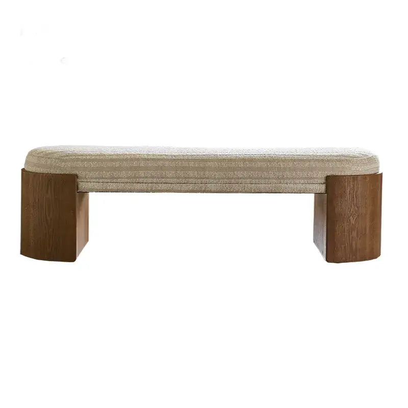 Solid Wood Fabric Bench with Vintage Walnut Frame and Sculptural Ends