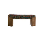 Solid Wood Fabric Bench with Vintage Walnut Frame and Sculptural Ends