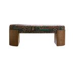Solid Wood Fabric Bench with Vintage Walnut Frame and Sculptural Ends