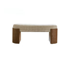 Solid Wood Fabric Bench with Vintage Walnut Frame and Sculptural Ends