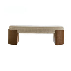 Solid Wood Fabric Bench with Vintage Walnut Frame and Sculptural Ends