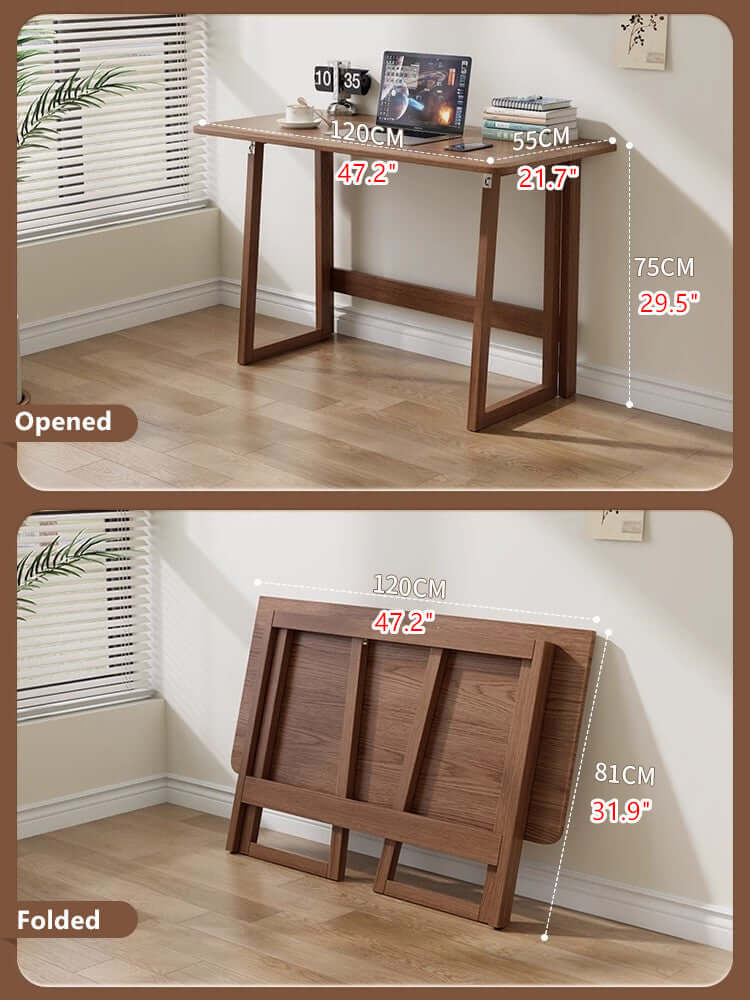 Solid Wood Folding Desk, Small, Walnut Finish