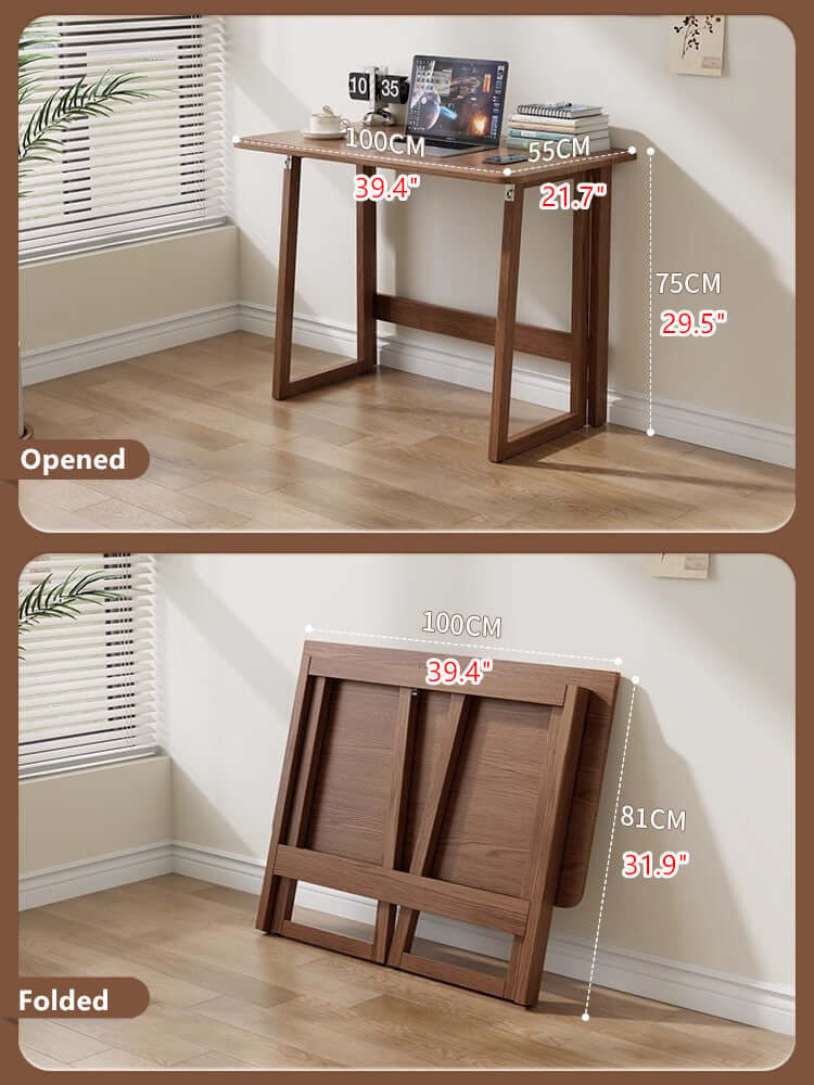 Solid Wood Folding Desk, Small, Walnut Finish