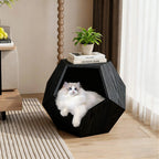 Solid Wood Geometric Cat House Side Table for Cozy Modern Homes