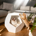 Solid Wood Geometric Cat House Side Table for Cozy Modern Homes