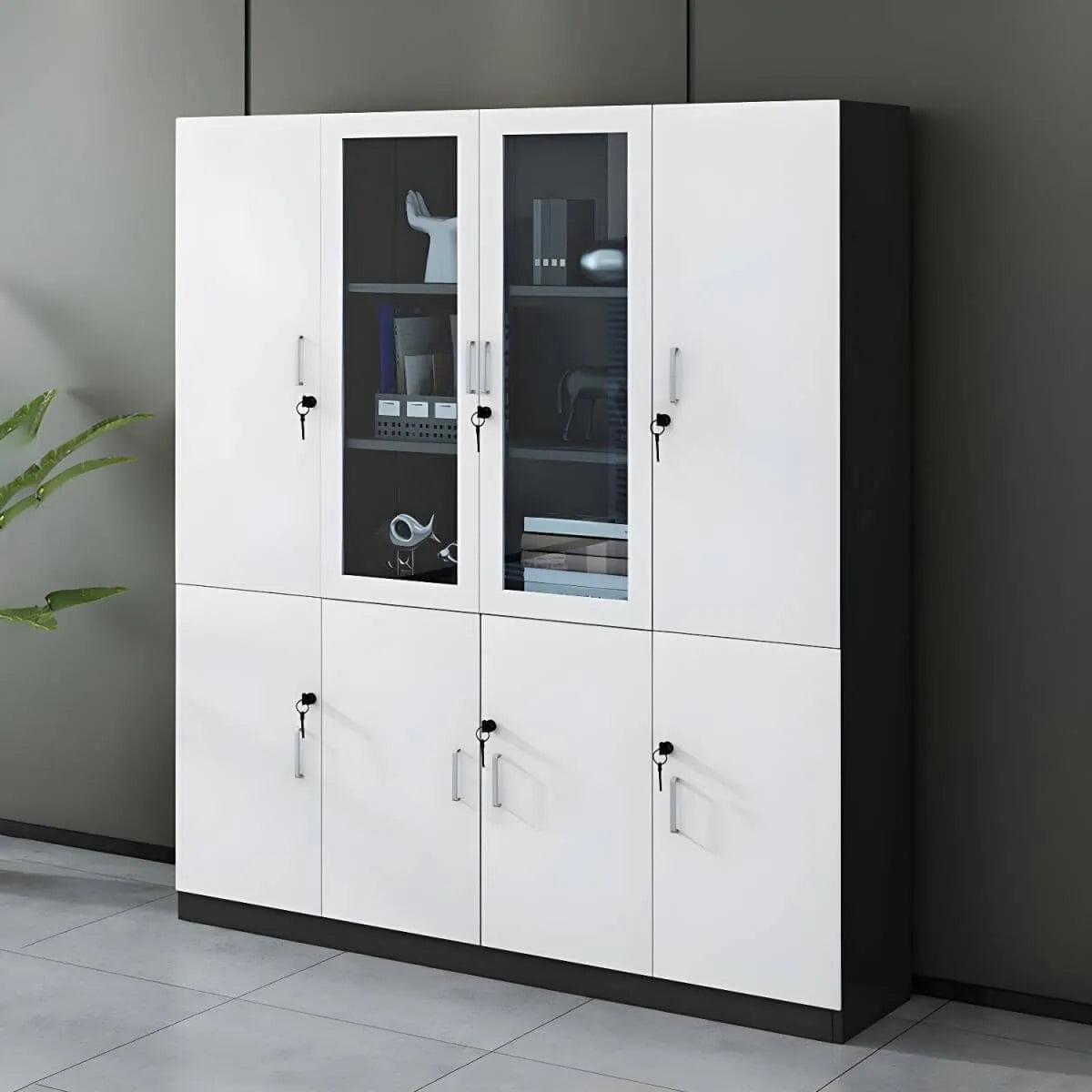 Solid Wood Glass Door Office Cabinet With Display Storage