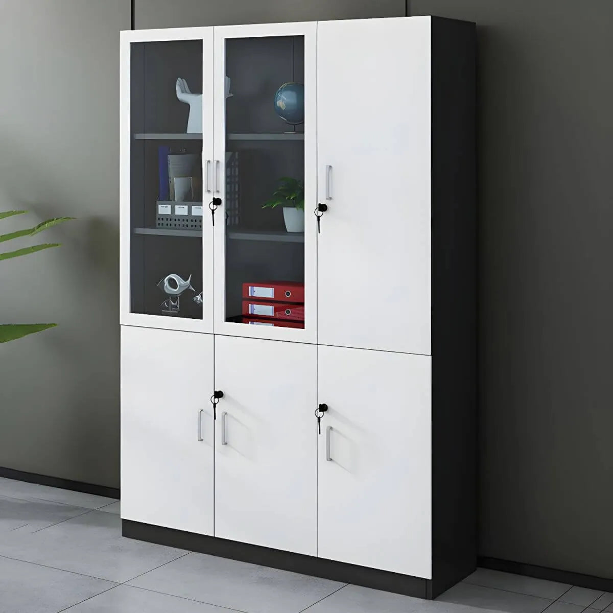 Solid Wood Glass Door Office Cabinet With Display Storage