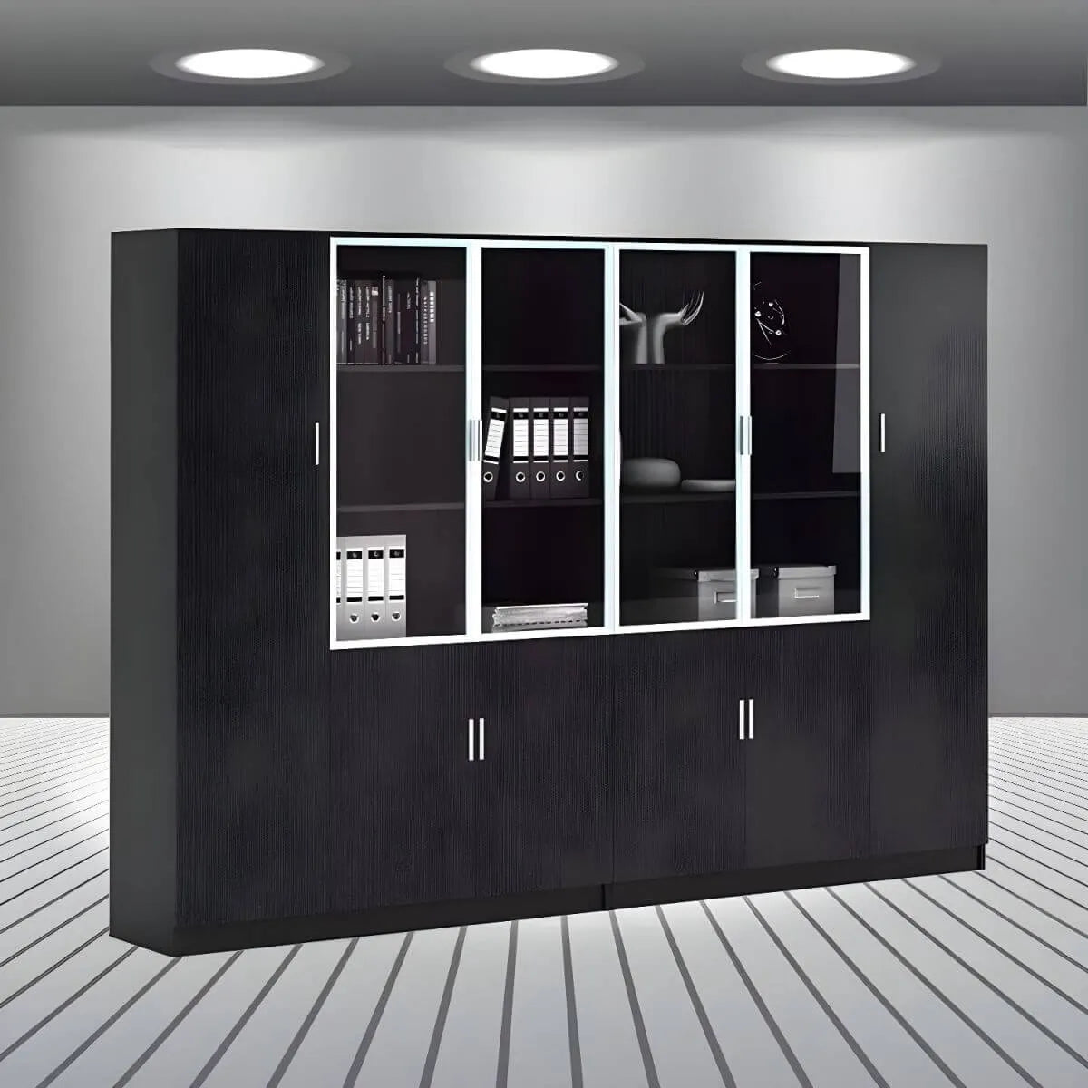 Solid Wood Glass Door Office Cabinet With Display Storage Main Product Image