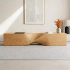 Solid Wood Indoor Accent Bench with Hand-Carved Waves
