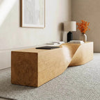 Solid Wood Indoor Accent Bench with Hand-Carved Waves