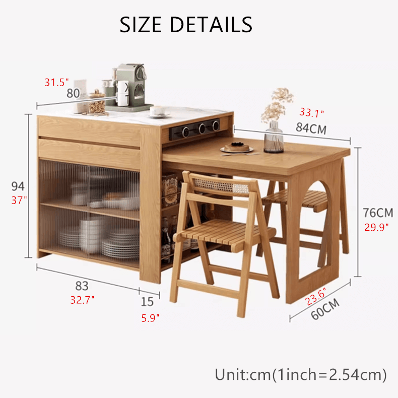Solid Wood Kitchen Island Table With Expandable Top