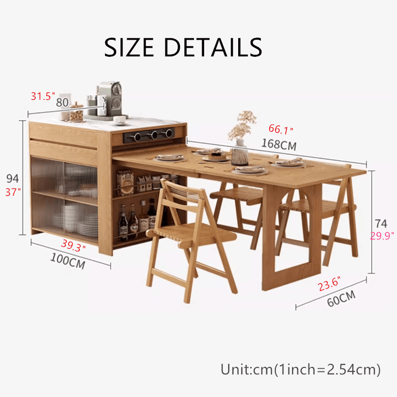 Solid Wood Kitchen Island Table With Expandable Top