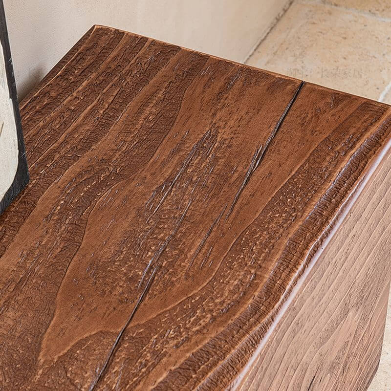 Solid Wood Living Room Bench with Natural Grain and Distressed Brown Finish