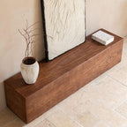 Solid Wood Living Room Bench with Natural Grain and Distressed Brown Finish