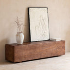 Solid Wood Living Room Bench with Natural Grain and Distressed Brown Finish Main Product Image