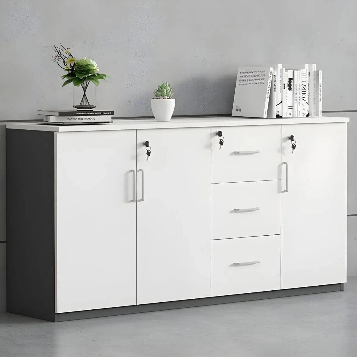 Solid Wood Locking Storage Credenza File Cabinet Series