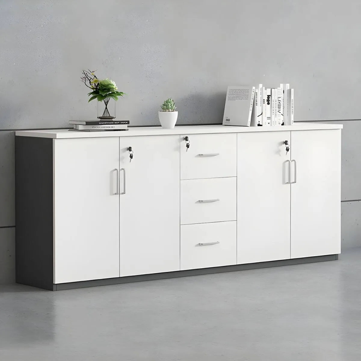 Solid Wood Locking Storage Credenza File Cabinet Series