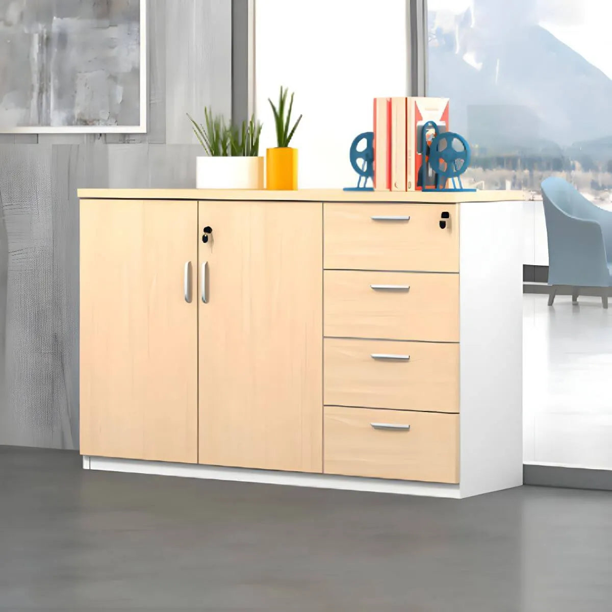 Solid Wood Locking Storage Credenza File Cabinet Series