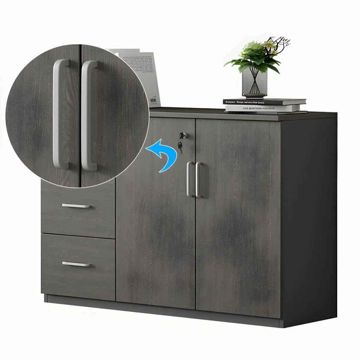 Solid Wood Locking Storage Credenza File Cabinet Series