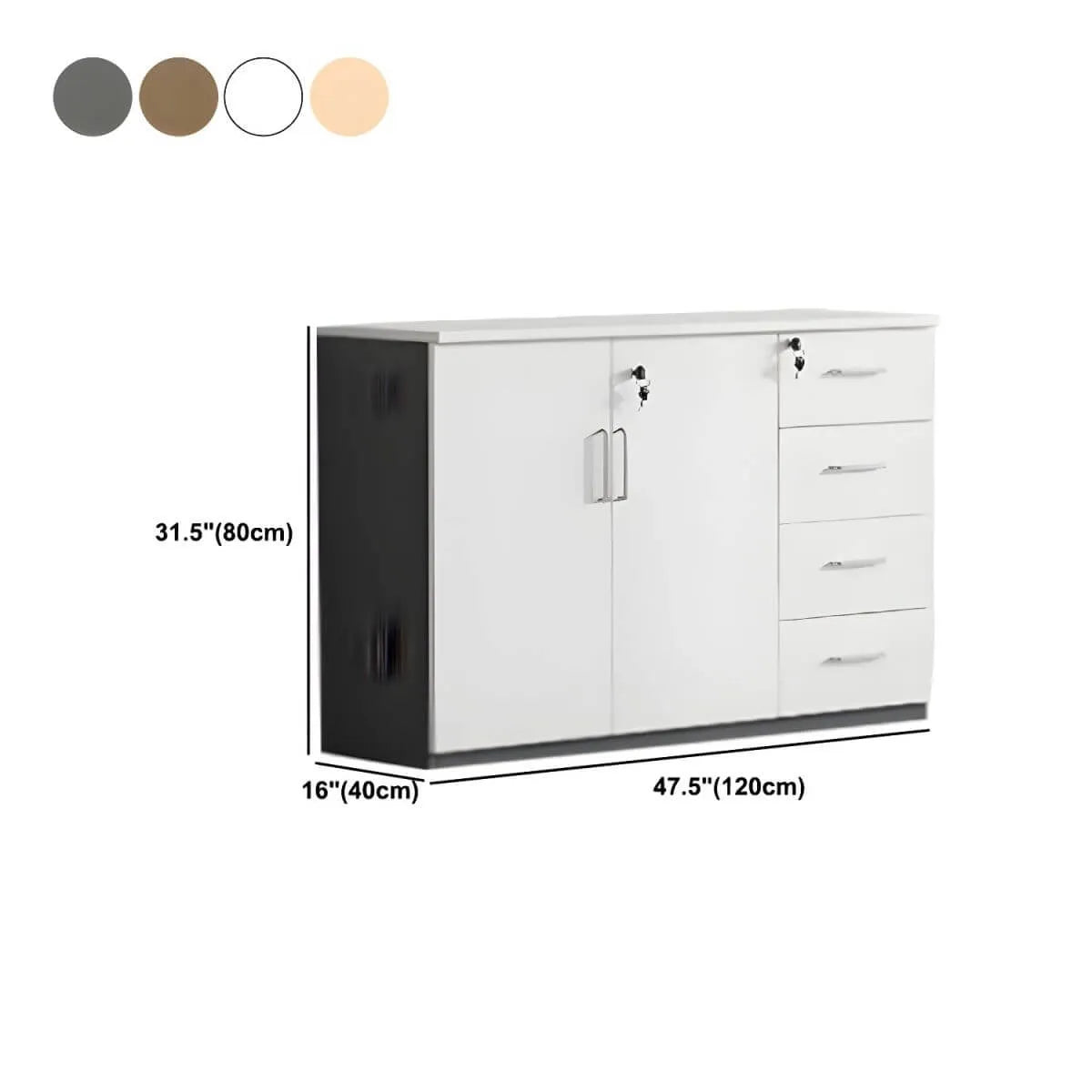 Solid Wood Locking Storage Credenza File Cabinet Series Dimensions