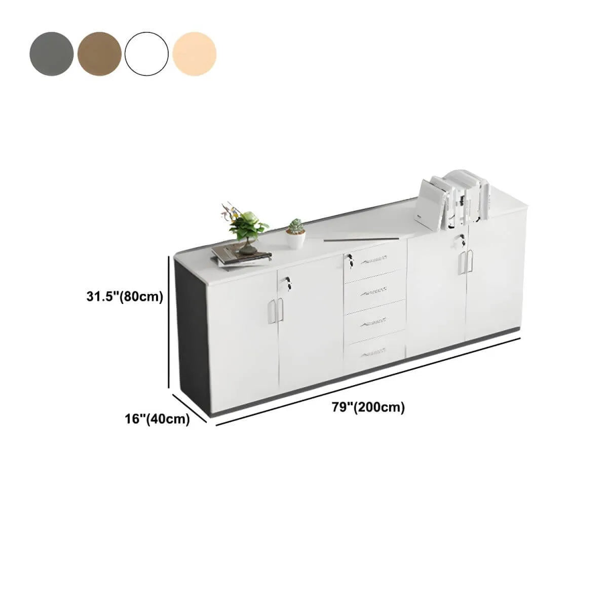 Solid Wood Locking Storage Credenza File Cabinet Series Dimensions